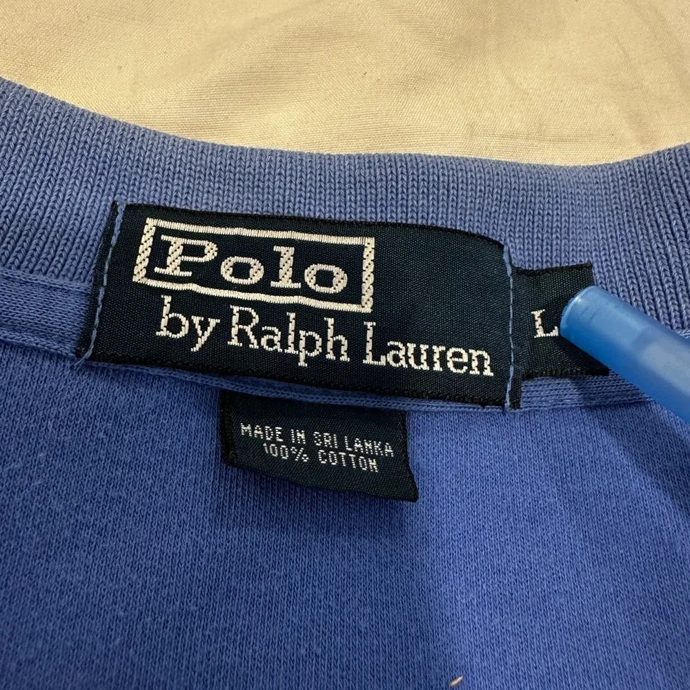 VTG Y2K POLO RALPH LAUREN Sz:L Dusty blue Cotton Polo Short Sleeve Shirt.